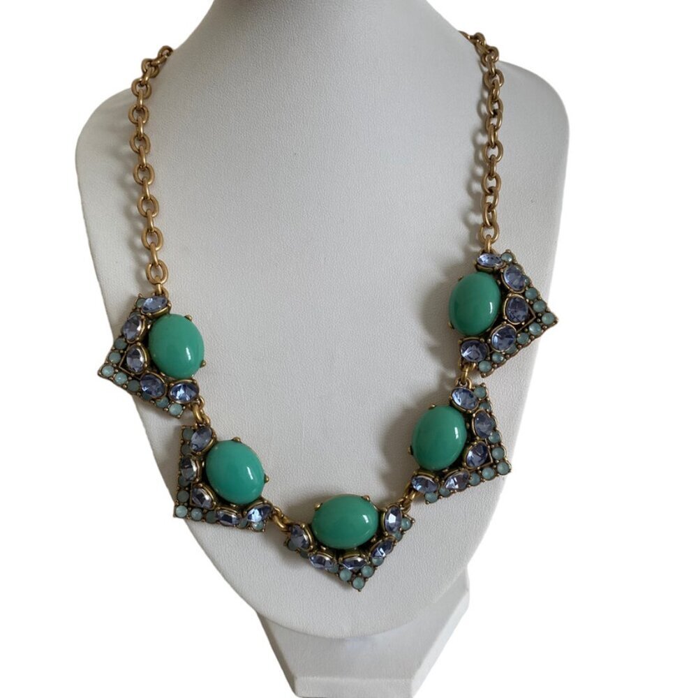 Stella and Dot Blue Rhinestone Bib Necklace Green Purple
